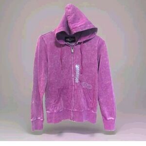 Unisex cotton blend hooded sweatshirt Pink Distressed Hoodie Zippered Jacket M